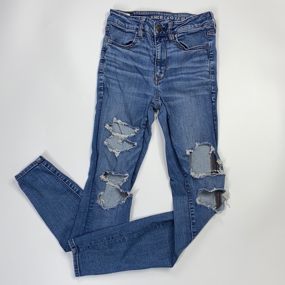 American Eagle Next Level Stretch Hi-Rise Distressed Jegging 6 Long - Picture 1 of 14